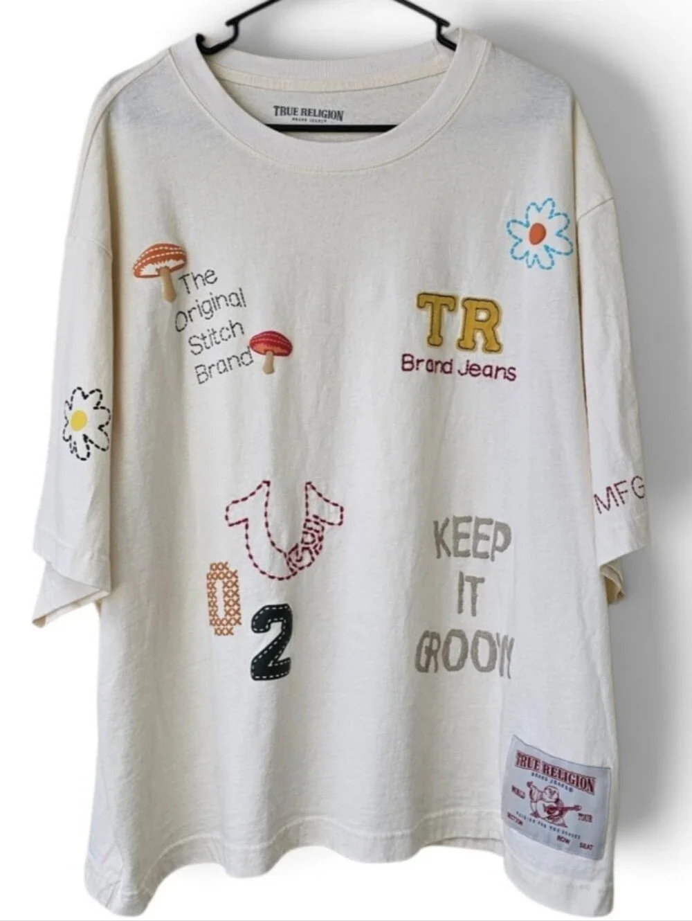 True Religion Multi-logo Heavyweight Boxy Tee Y2K Winter White Size XL